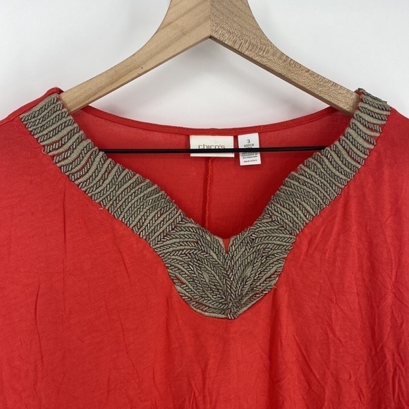 Chicos Peasant Embellished Neck Beaded Top - Picture 4 of 5